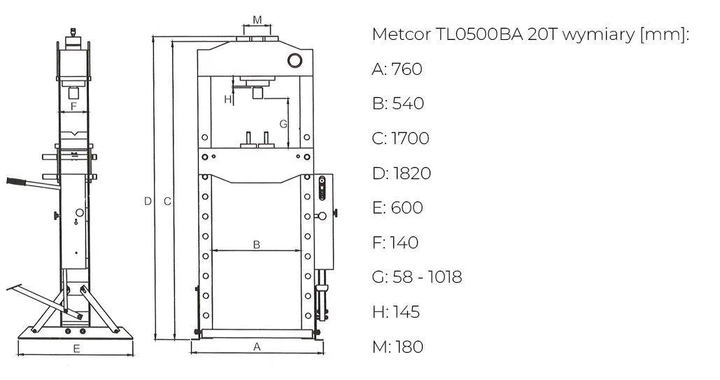 Пневматически гидравлический пресс METCOR TL0500BA 20 т