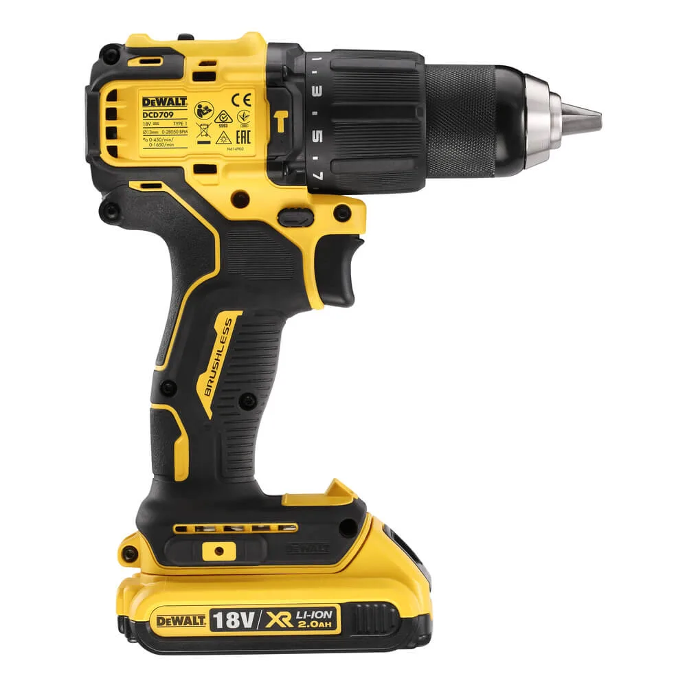 Аккумуляторный бесщеточный ударный дрель-шуруповерт DeWALT DCD709D2T