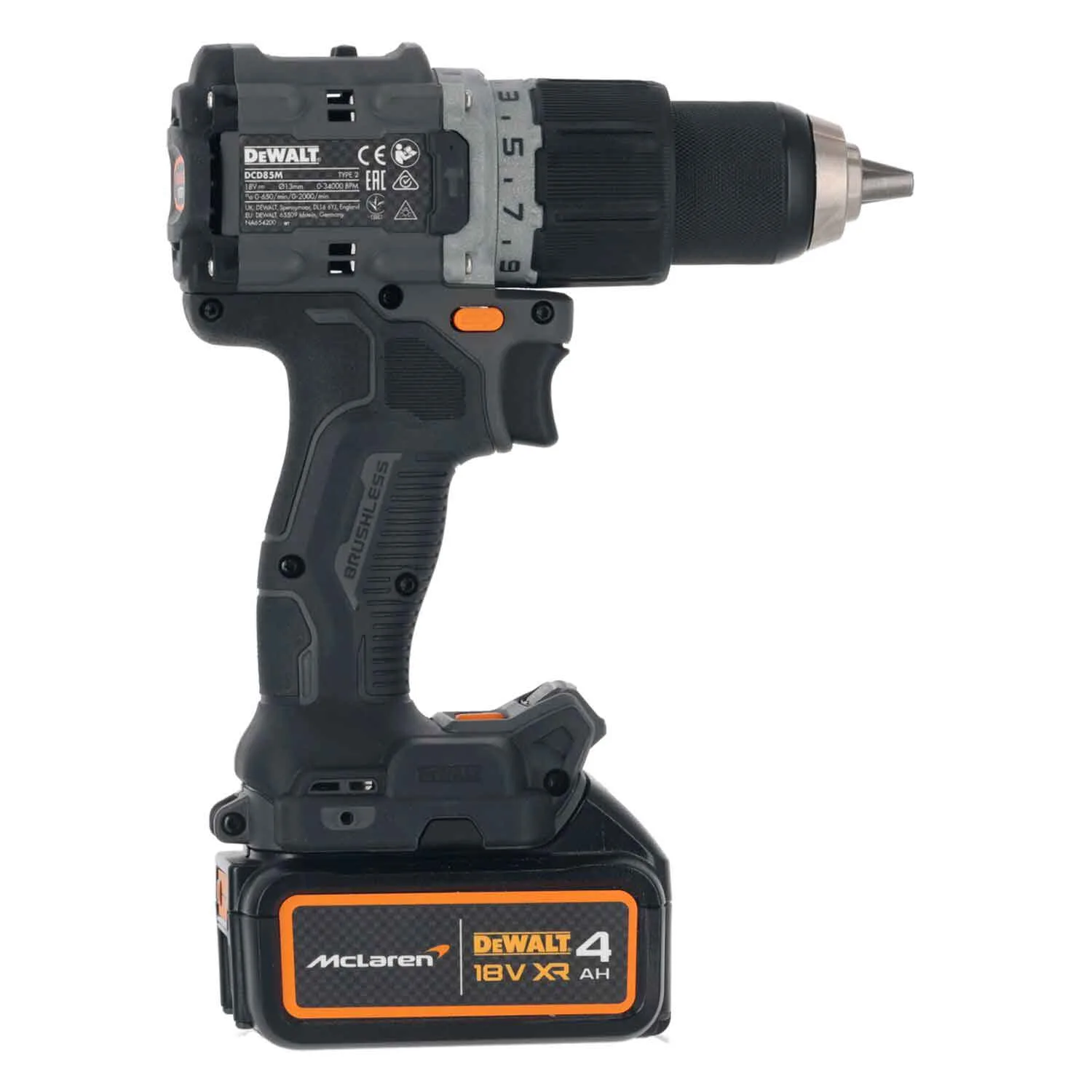 Ударный дрель-шуруповерт DeWALT DCD85MM2T, лимитированная серия McLaren F1 TEAM.