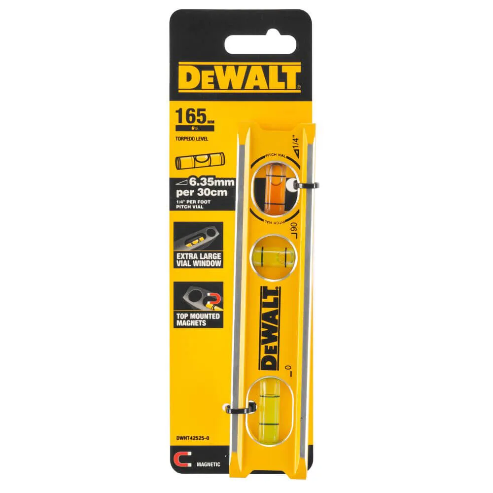 Алюминиевый уровень BILLET TORPEDO длиной 165 мм с 3 капсулами и магнитами DeWALT DWHT42525-0.