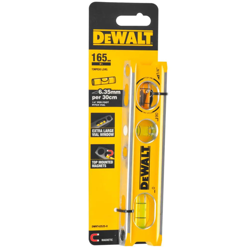 Алюминиевый уровень BILLET TORPEDO длиной 165 мм с 3 капсулами и магнитами DeWALT DWHT42525-0.