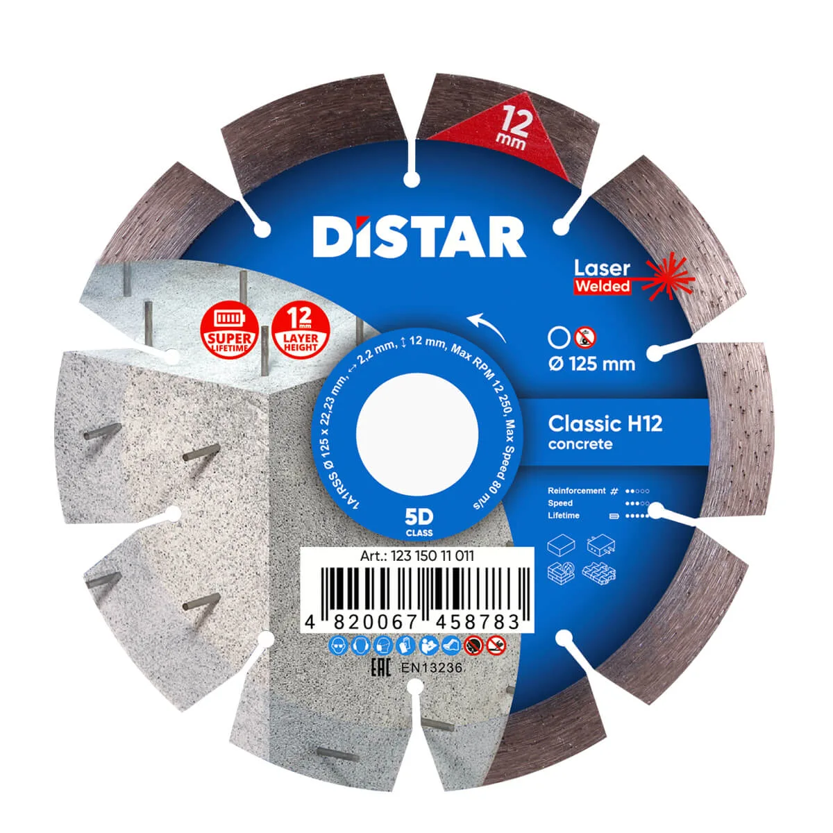 Алмазный диск DiStar 1A1RSS/C3-W 125x2,2/1,3x22,23-10-ARP 30x2,2x10+2 R50,5 Classic H12