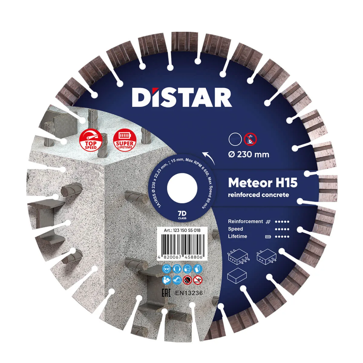 Алмазный диск DiStar 1A1RSS/C3-W 230x2,6/1,6x22,23-28-ARPS 20x2,6x13+2 R100 Meteor H15