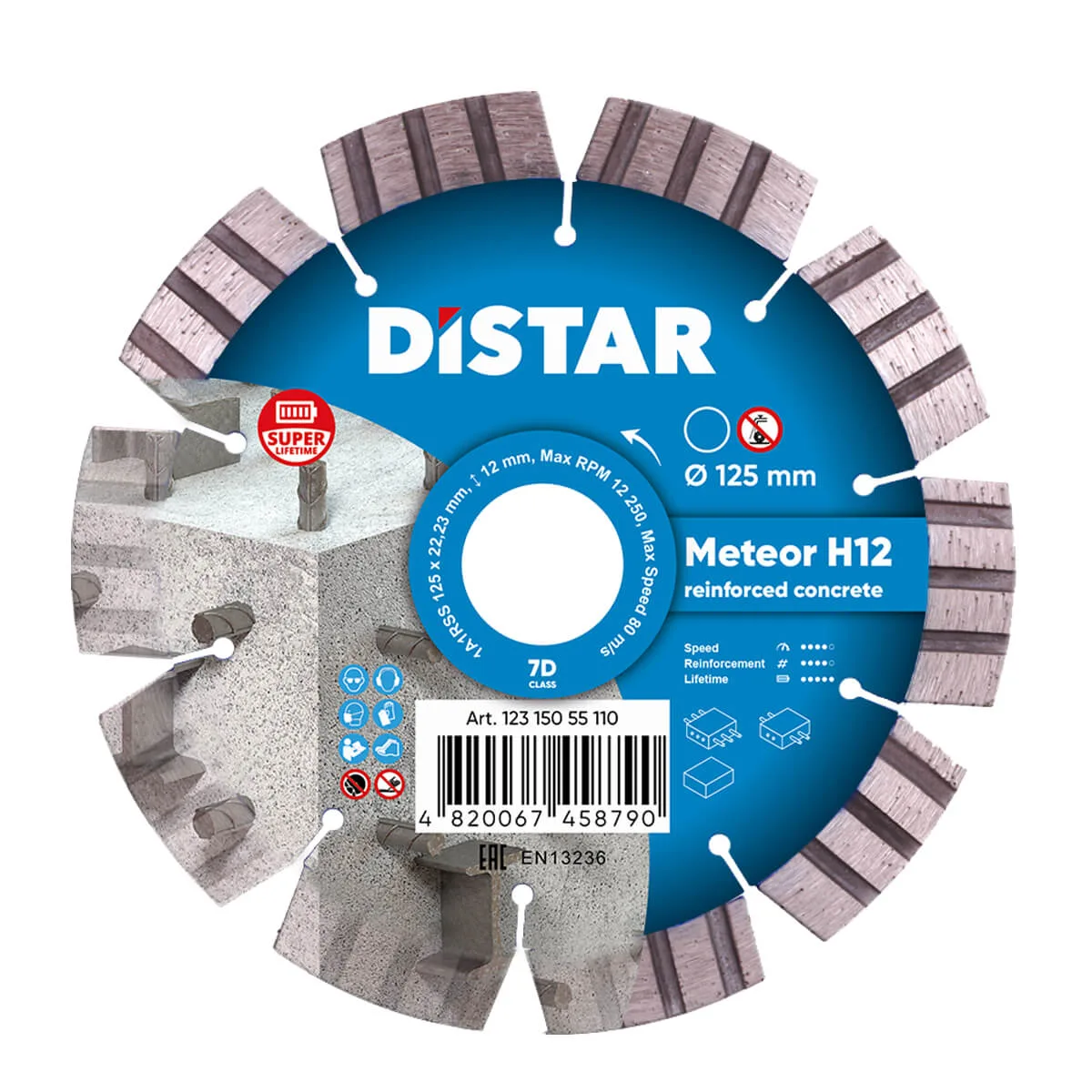 Алмазный диск DiStar 1A1RSS/C3-W 125x2,2/1,3x22,23-10-ARPS 30x2,2x10+2 R50,5 Meteor H12