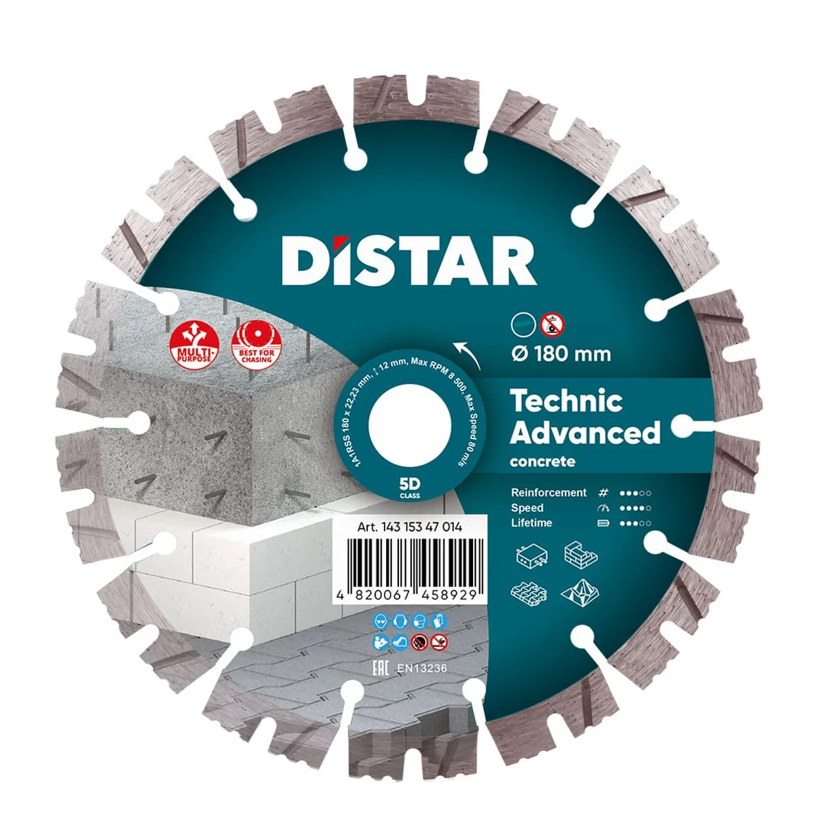 Алмазный диск DiStar 1A1RSS/C3 180x2,6/1,8x12x22,23-14-HIT Technic Advanced