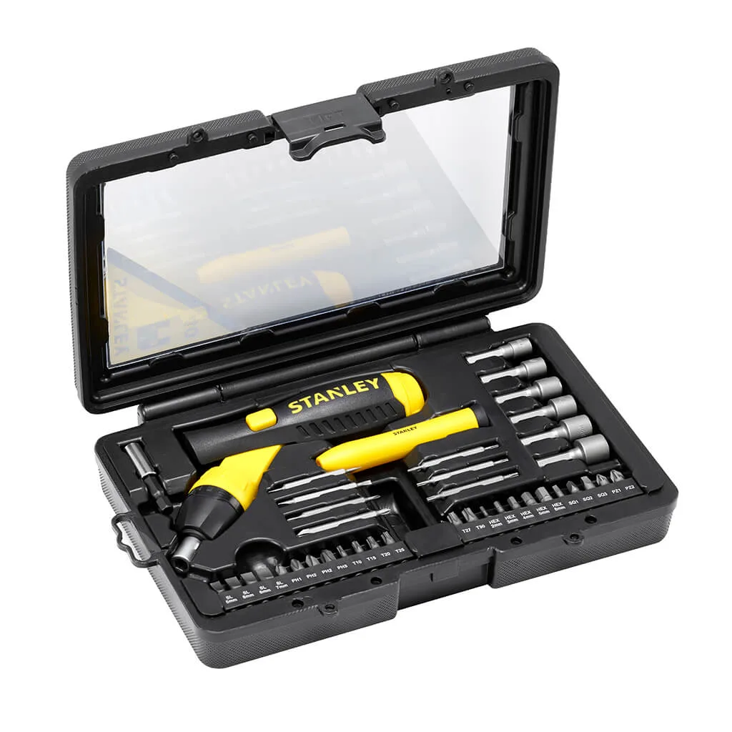 Отвертка с храповым механизмом Pistol Grip Ratchet STANLEY 0-63-038 с набором из тридцати семи бит.