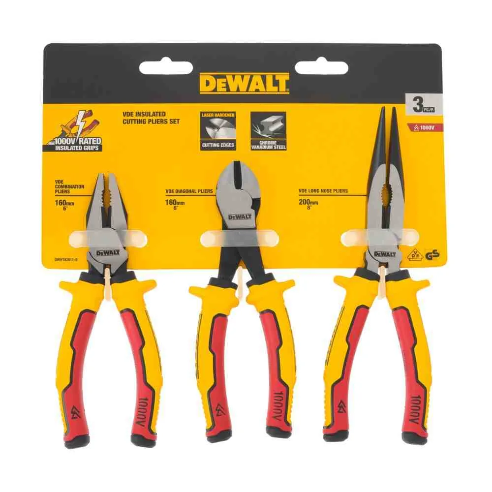 Набор из трех шарнирно-губцевых инструментов LASER HARDENED VDE 1000V DeWALT DWHT82811-0.