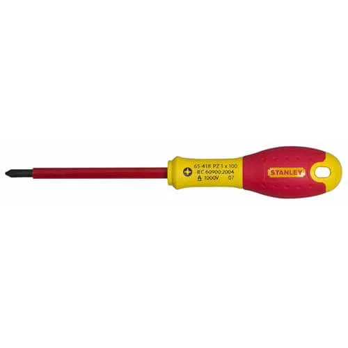 Электрическая отвертка FatMax VDE 1000V с изолированным шлицевым наконечником Pz0 длиной 75 мм STANLEY 0-65-417.