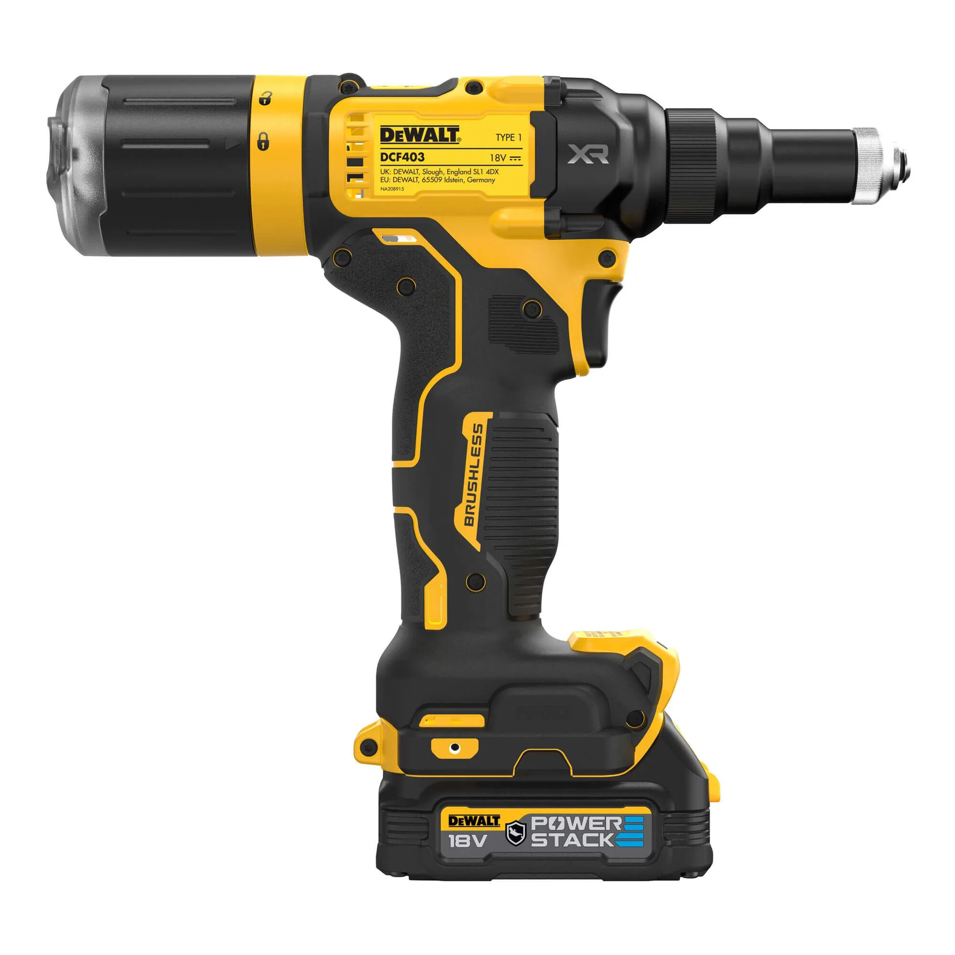 Аккумуляторный заклепочник DeWALT DCF403E1GT без щеток