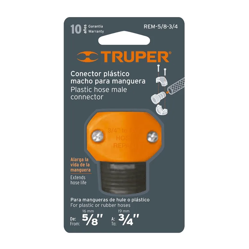 TRUPER REM-5/8-3/4 Соединитель садовый для шланга Пластик папа 5/8"-3/4"